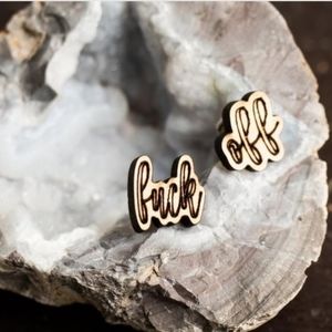 F*CK OFF WOOD EARRINGS